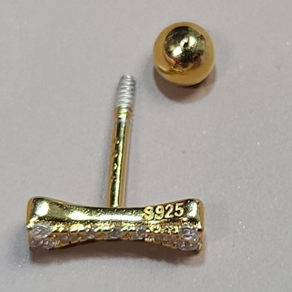 925 Sterling Silver Yellow Gold Zircon Dog Bone Puppy Stack - Picture 7 of 10